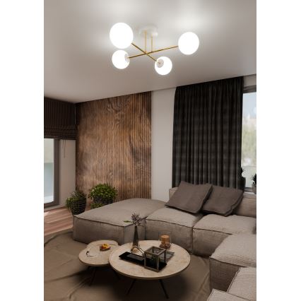Hanglamp met vaste pendel MAGNUM 4xE14/10W/230V wit/goud