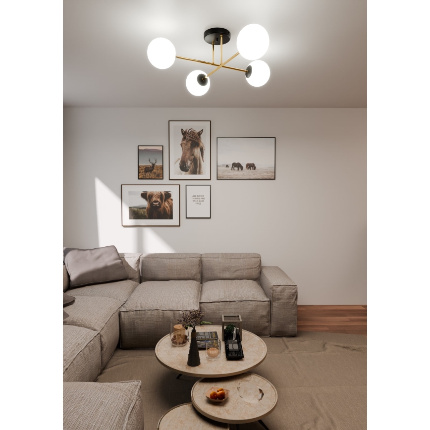 Hanglamp met vaste pendel MAGNUM 4xE14/10W/230V wit/goud/zwart