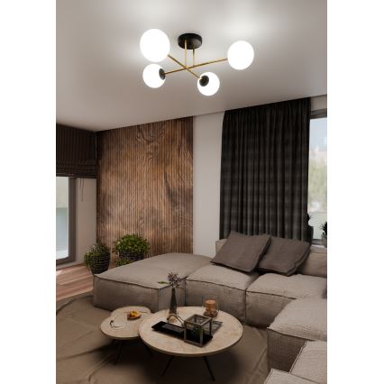 Hanglamp met vaste pendel MAGNUM 4xE14/10W/230V wit/goud/zwart