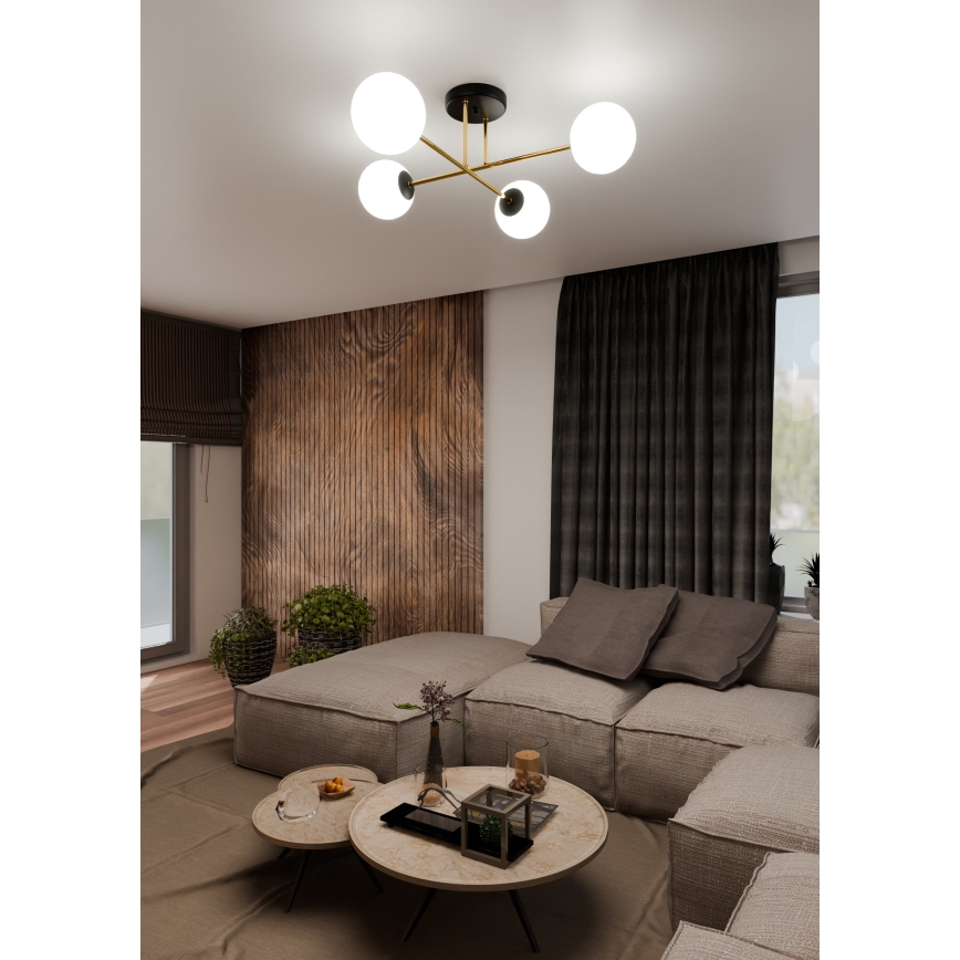 Hanglamp met vaste pendel MAGNUM 4xE14/10W/230V wit/goud/zwart