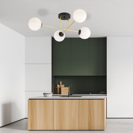 Hanglamp met vaste pendel MAGNUM 4xE14/10W/230V wit/goud/zwart