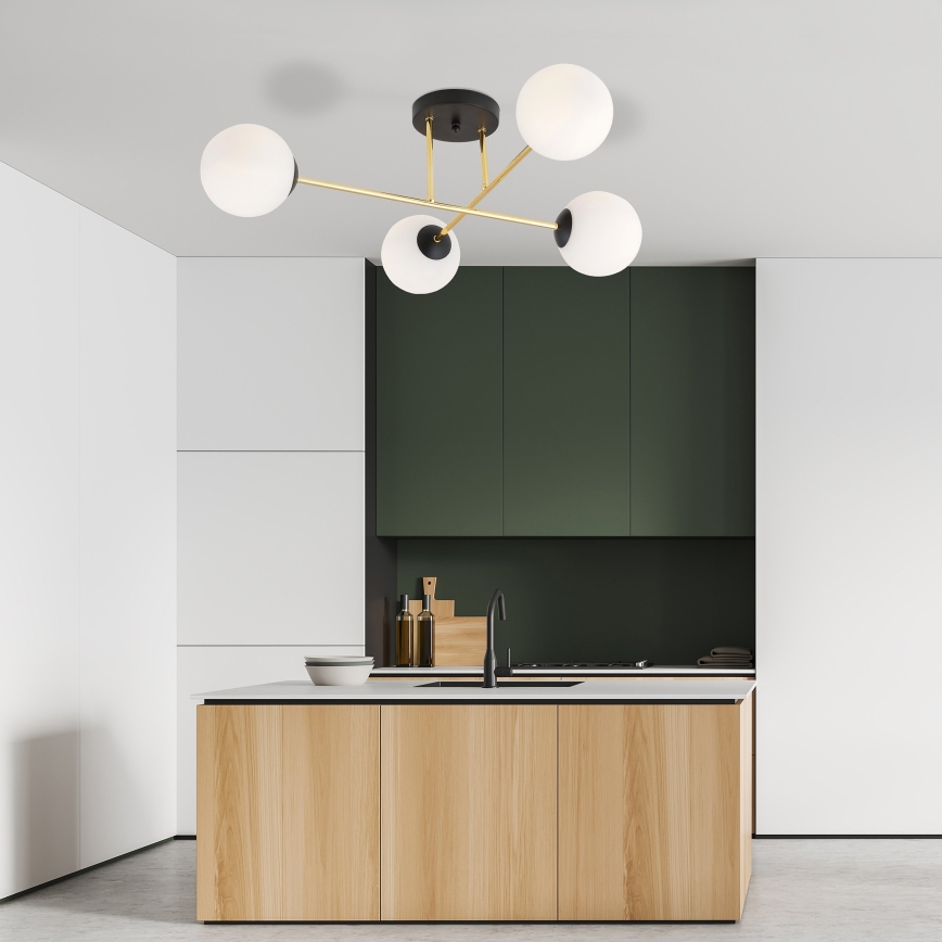 Hanglamp met vaste pendel MAGNUM 4xE14/10W/230V wit/goud/zwart