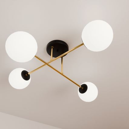 Hanglamp met vaste pendel MAGNUM 4xE14/10W/230V wit/goud/zwart