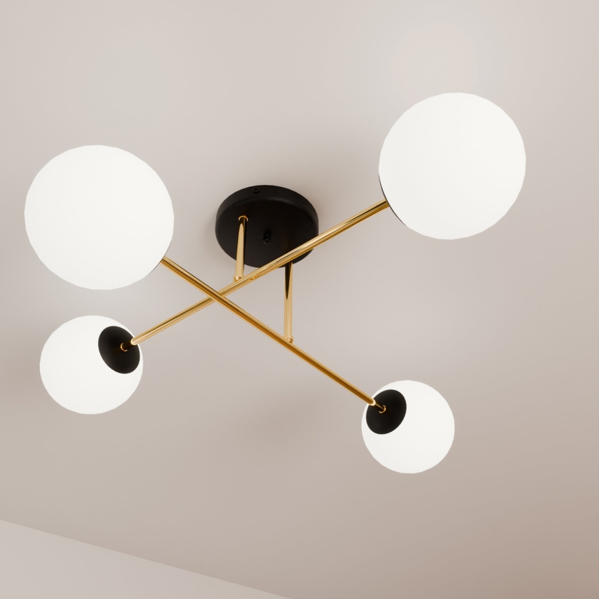 Hanglamp met vaste pendel MAGNUM 4xE14/10W/230V wit/goud/zwart