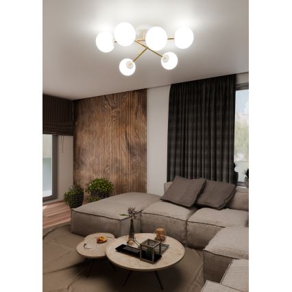 Hanglamp met vaste pendel MAGNUM 6xE14/10W/230V wit/goud