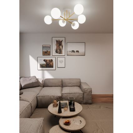 Hanglamp met vaste pendel MAGNUM 6xE14/10W/230V wit/goud