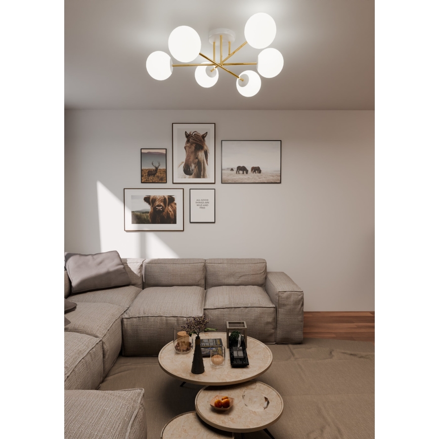 Hanglamp met vaste pendel MAGNUM 6xE14/10W/230V wit/goud