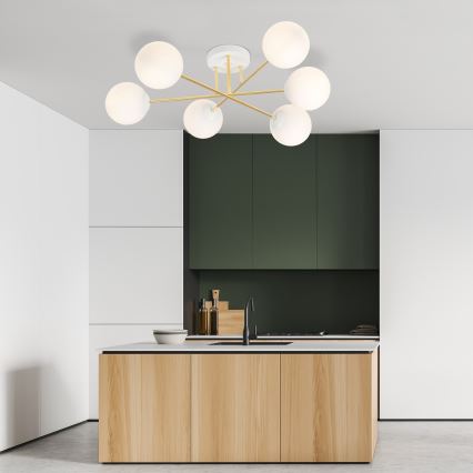 Hanglamp met vaste pendel MAGNUM 6xE14/10W/230V wit/goud