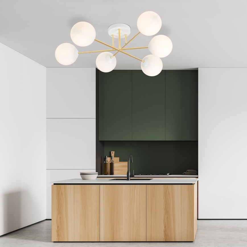 Hanglamp met vaste pendel MAGNUM 6xE14/10W/230V wit/goud