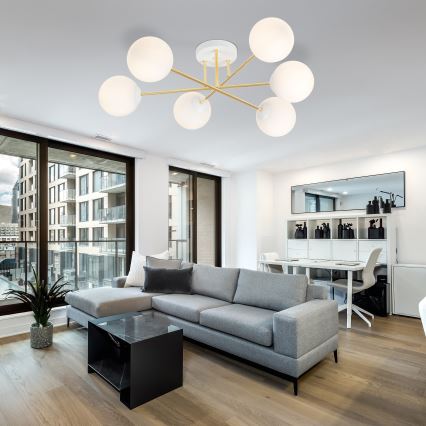 Hanglamp met vaste pendel MAGNUM 6xE14/10W/230V wit/goud