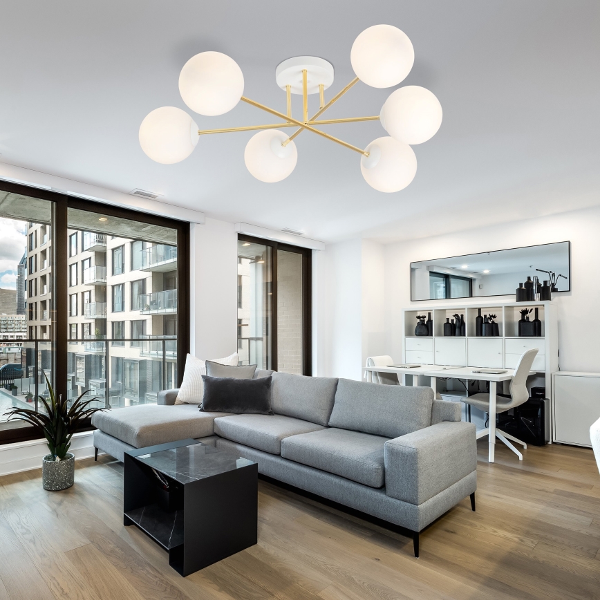 Hanglamp met vaste pendel MAGNUM 6xE14/10W/230V wit/goud