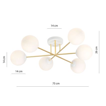 Hanglamp met vaste pendel MAGNUM 6xE14/10W/230V wit/goud