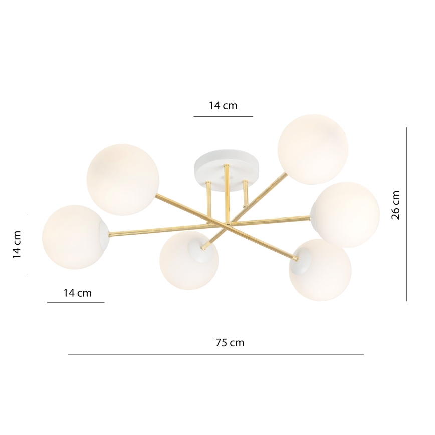 Hanglamp met vaste pendel MAGNUM 6xE14/10W/230V wit/goud