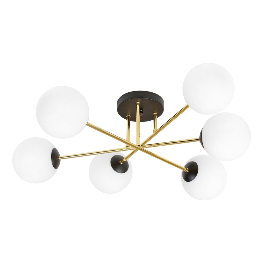 Hanglamp met vaste pendel MAGNUM 6xE14/10W/230V wit/goud/zwart