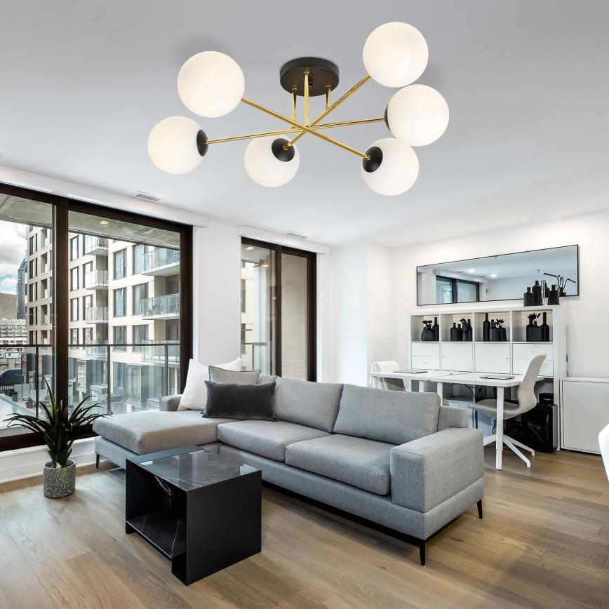 Hanglamp met vaste pendel MAGNUM 6xE14/10W/230V wit/goud/zwart