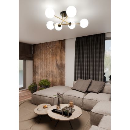 Hanglamp met vaste pendel MAGNUM 6xE14/10W/230V wit/goud/zwart