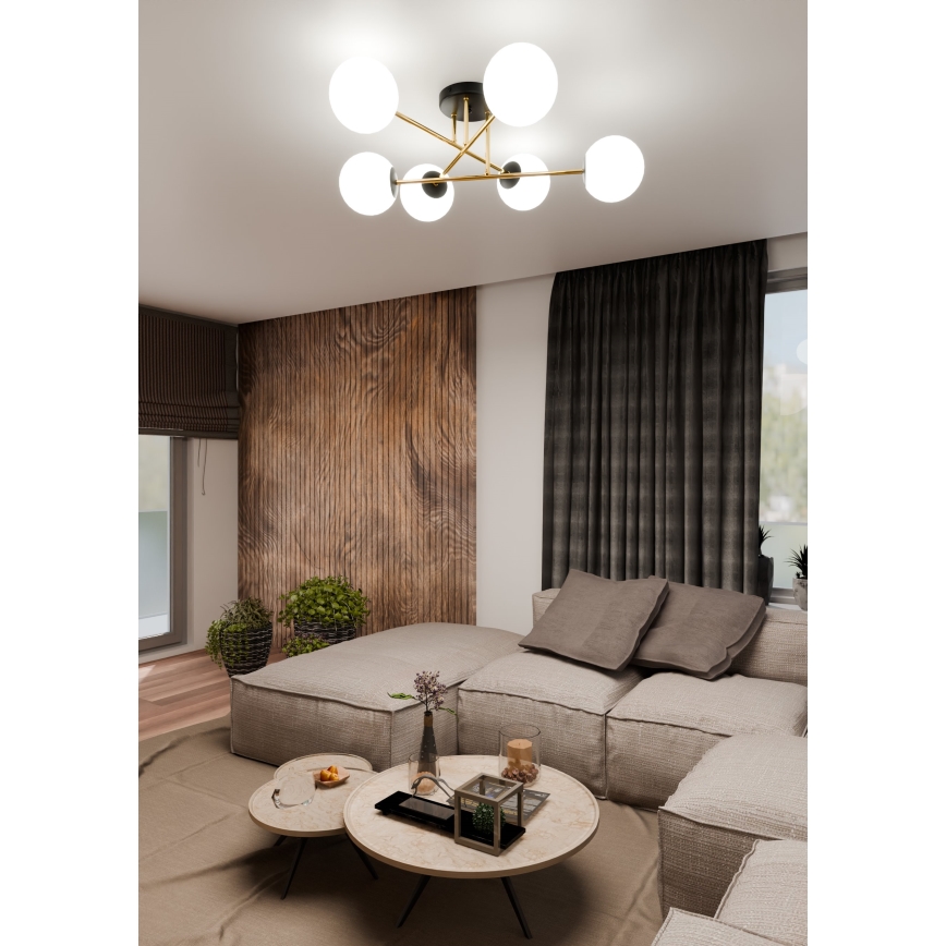 Hanglamp met vaste pendel MAGNUM 6xE14/10W/230V wit/goud/zwart