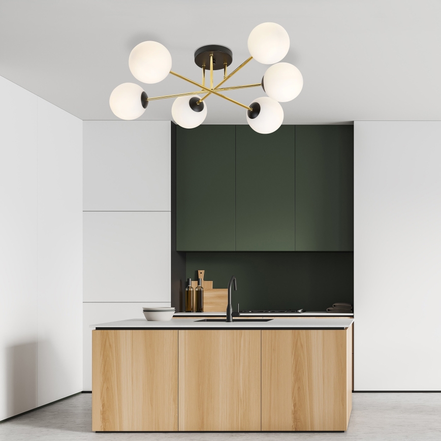 Hanglamp met vaste pendel MAGNUM 6xE14/10W/230V wit/goud/zwart