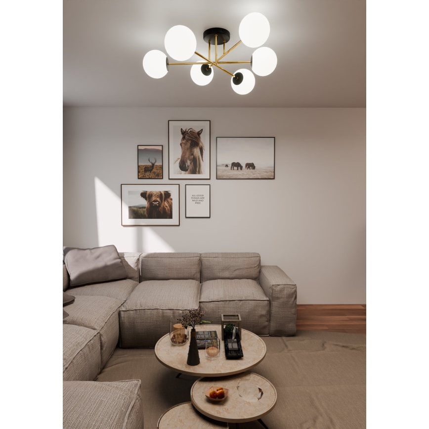 Hanglamp met vaste pendel MAGNUM 6xE14/10W/230V wit/goud/zwart