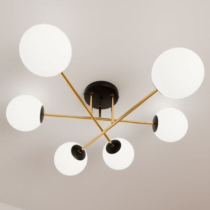 Hanglamp met vaste pendel MAGNUM 6xE14/10W/230V wit/goud/zwart