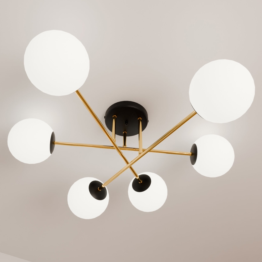 Hanglamp met vaste pendel MAGNUM 6xE14/10W/230V wit/goud/zwart