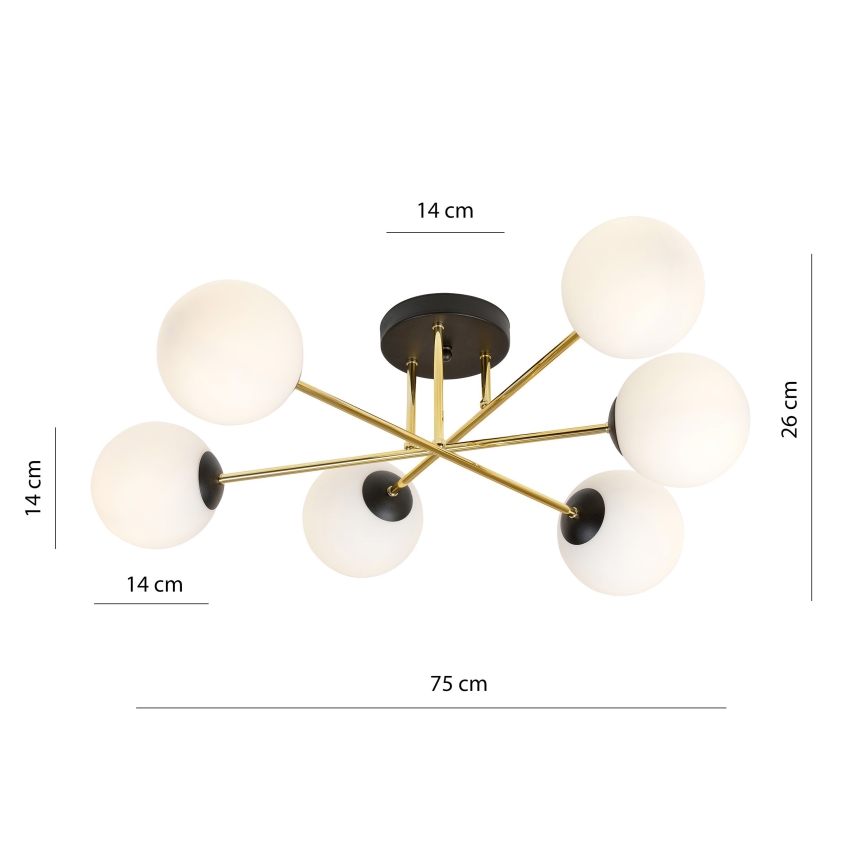 Hanglamp met vaste pendel MAGNUM 6xE14/10W/230V wit/goud/zwart
