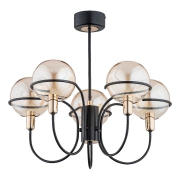Hanglamp met vaste pendel PETRA 5xE14/10W/230V zwart/goud
