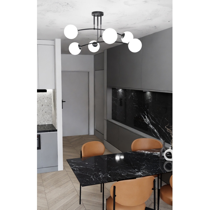 Hanglamp met vaste pendel PREGOS 6xE14/10W/230V zwart/wit