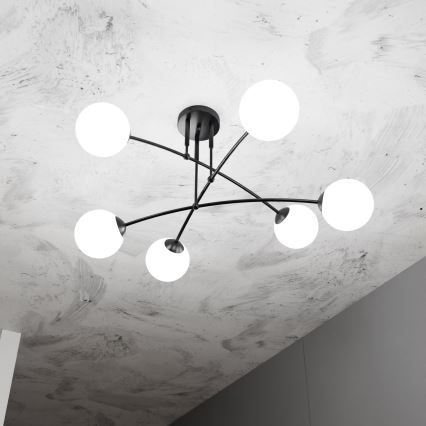 Hanglamp met vaste pendel PREGOS 6xE14/10W/230V zwart/wit