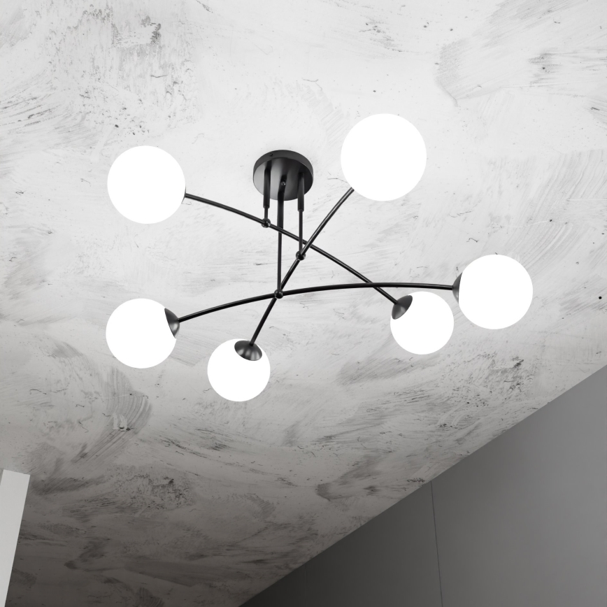 Hanglamp met vaste pendel PREGOS 6xE14/10W/230V zwart/wit