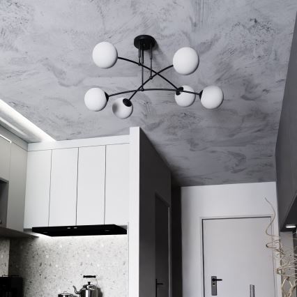 Hanglamp met vaste pendel PREGOS 6xE14/10W/230V zwart/wit