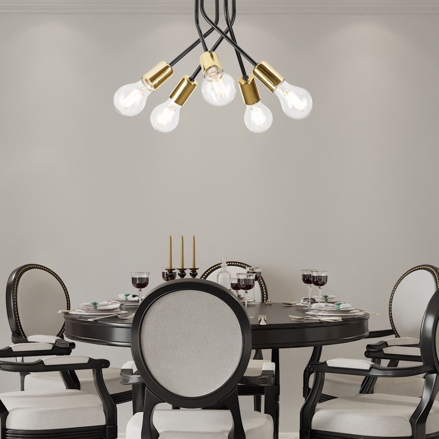 Hanglamp met vaste pendel PRIYA 5xE27/15W/230V zwart