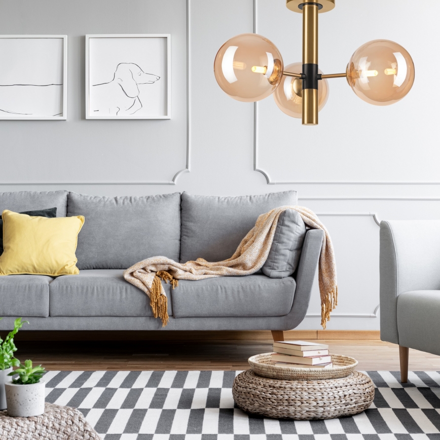 Hanglamp met vaste pendel ROLLO 3xG9/5W/230V goud/gerookt beige
