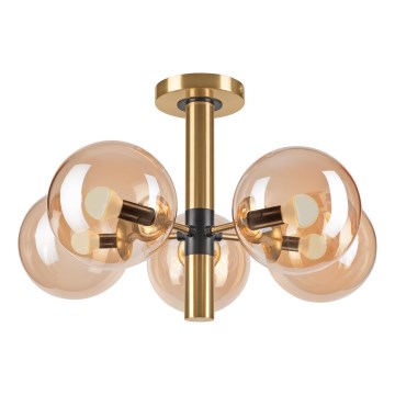 Hanglamp met vaste pendel ROLLO 5xE14/5W/230V goud/gerookt beige