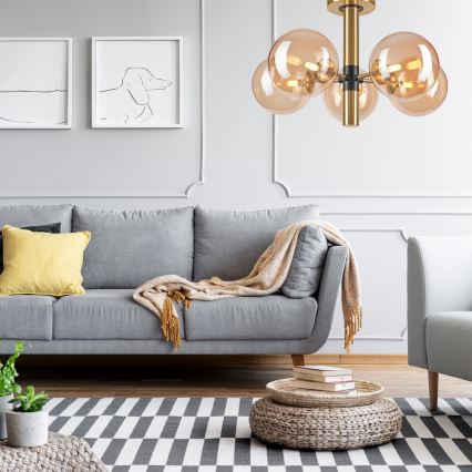 Hanglamp met vaste pendel ROLLO 5xG9/5W/230V goud/gerookt beige