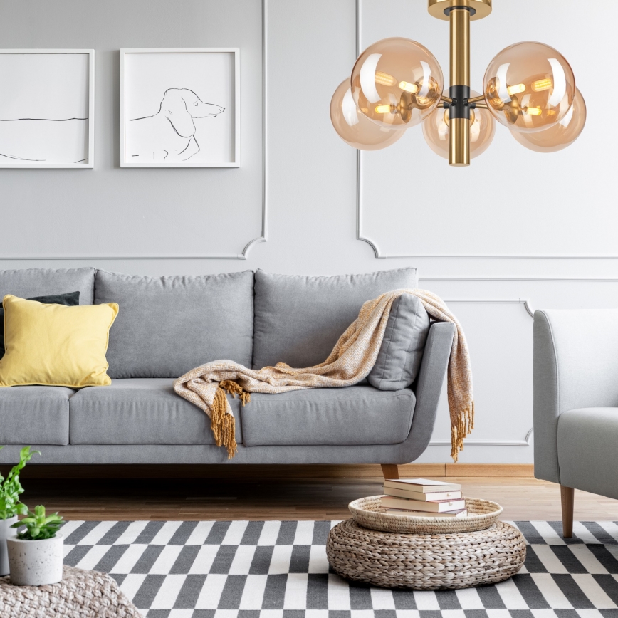 Hanglamp met vaste pendel ROLLO 5xG9/5W/230V goud/gerookt beige