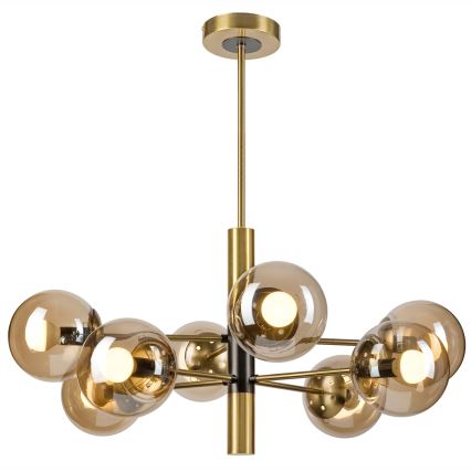 Hanglamp met vaste pendel ROLLO 8xE14/5W/230V goud/gerookt beige