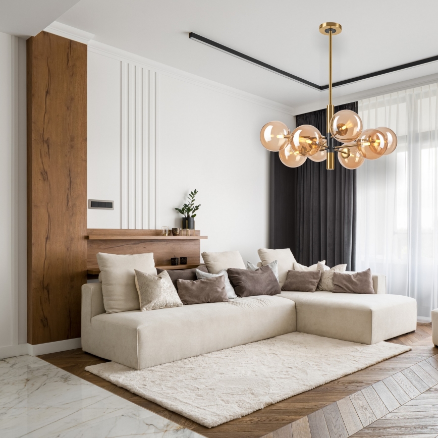 Hanglamp met vaste pendel ROLLO 8xG9/5W/230V goud/gerookt beige