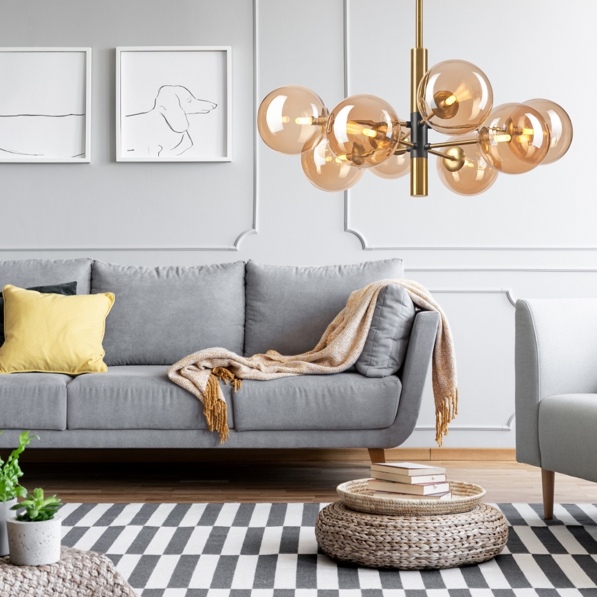 Hanglamp met vaste pendel ROLLO 8xG9/5W/230V goud/gerookt beige