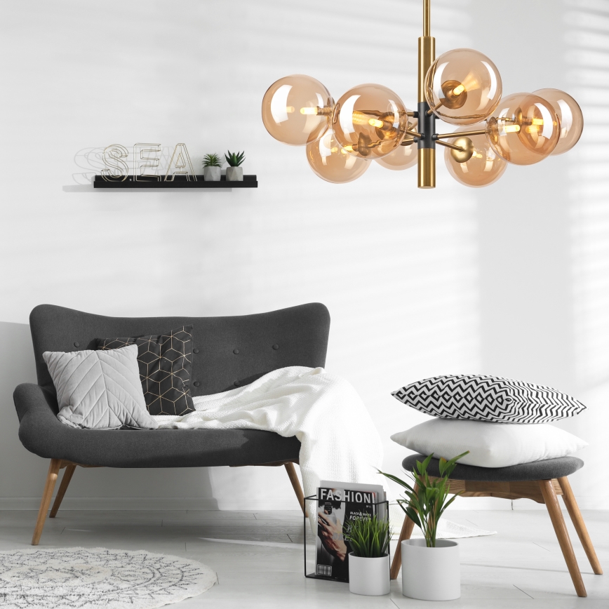 Hanglamp met vaste pendel ROLLO 8xG9/5W/230V goud/gerookt beige