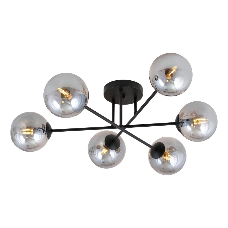 Hanglamp met vaste pendel ROMA 6xE14/10W/230V zwart/gerookt