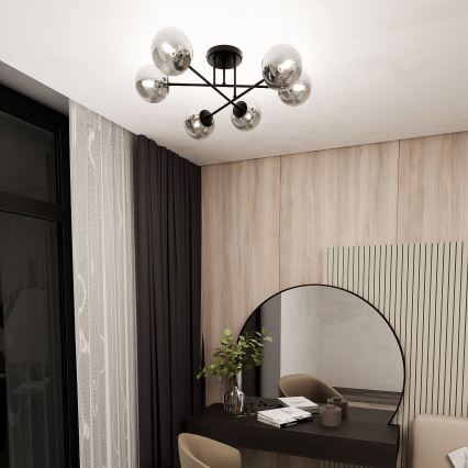 Hanglamp met vaste pendel ROMA 6xE14/10W/230V zwart/gerookt