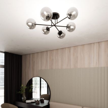 Hanglamp met vaste pendel ROMA 6xE14/10W/230V zwart/gerookt
