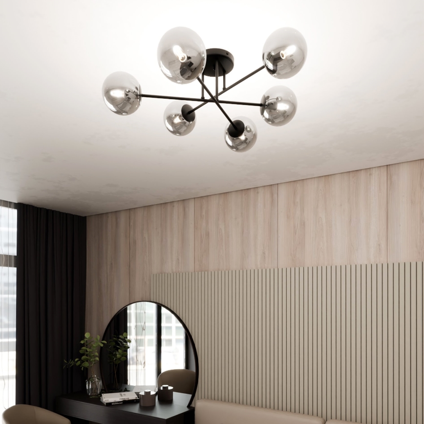 Hanglamp met vaste pendel ROMA 6xE14/10W/230V zwart/gerookt