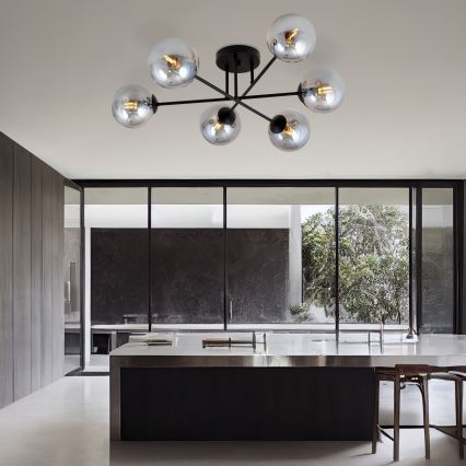 Hanglamp met vaste pendel ROMA 6xE14/10W/230V zwart/gerookt