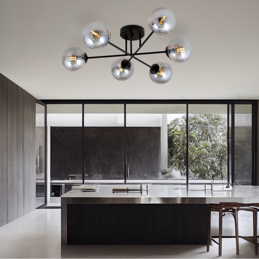 Hanglamp met vaste pendel ROMA 6xE14/10W/230V zwart/gerookt