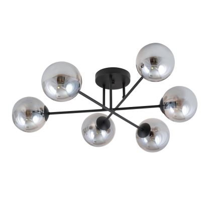 Hanglamp met vaste pendel ROMA 6xE14/10W/230V zwart/gerookt