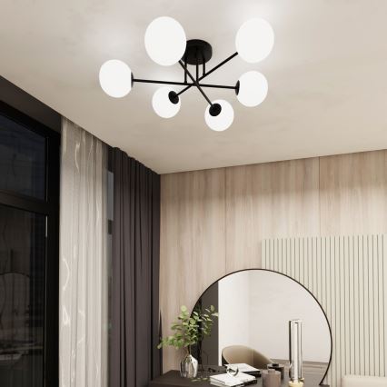 Hanglamp met vaste pendel ROMA 6xE14/10W/230V zwart/wit