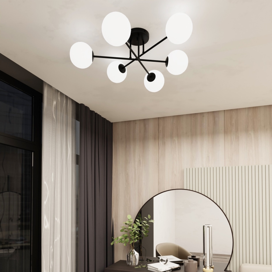 Hanglamp met vaste pendel ROMA 6xE14/10W/230V zwart/wit