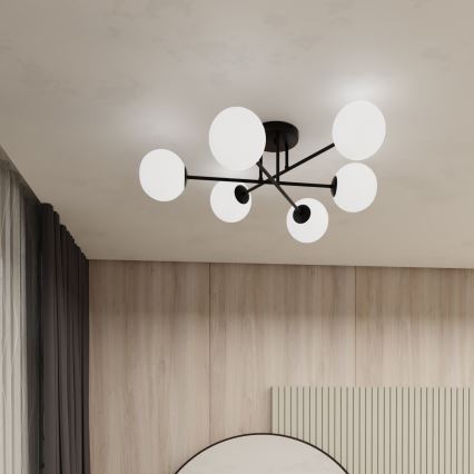 Hanglamp met vaste pendel ROMA 6xE14/10W/230V zwart/wit